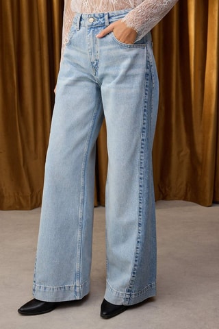 Jean wide legs taille haute - Blanc et bleu