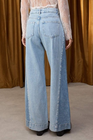Jean wide legs taille haute - Blanc et bleu