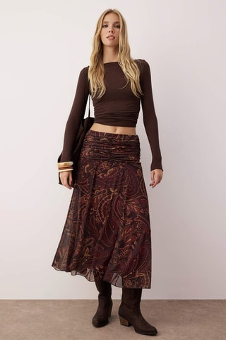 Jupe midi - Beige et marron