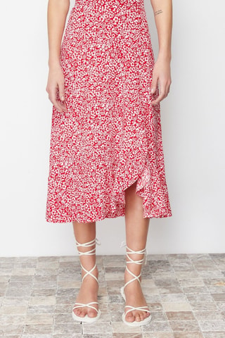 Jupe midi taille haute - Rouge