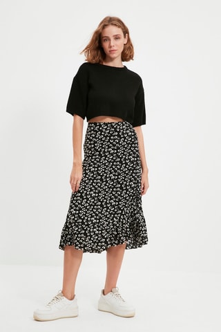 Jupe midi taille haute - Noir