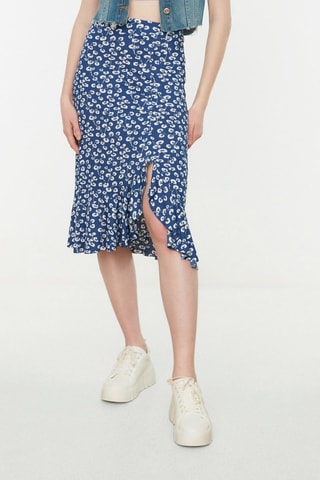 Jupe midi taille haute - Blanc et bleu