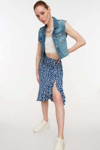 Jupe midi taille haute - Blanc et bleu