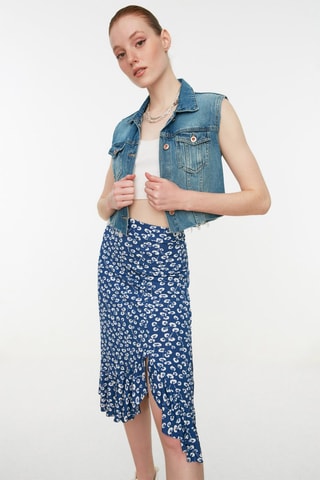Jupe midi taille haute - Blanc et bleu