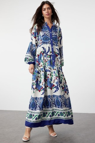 Robe longue - Blanc et bleu
