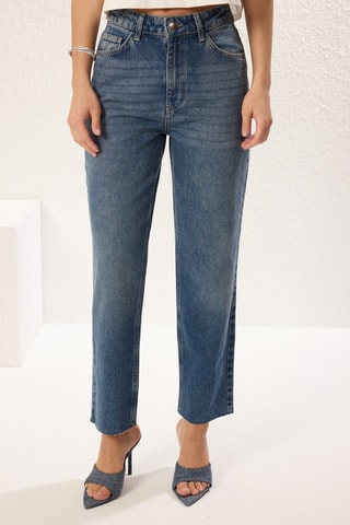 Jean taille haute droit - Bleu