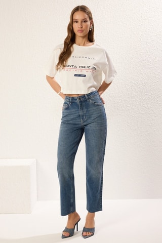 Jean taille haute droit - Bleu