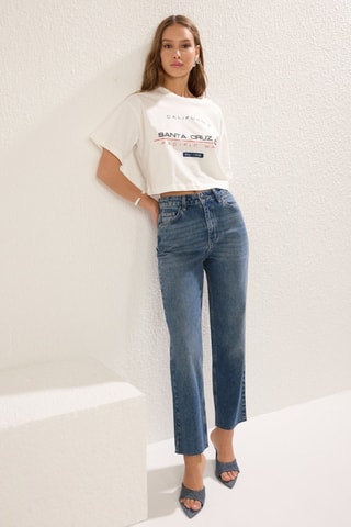 Jean taille haute droit - Bleu