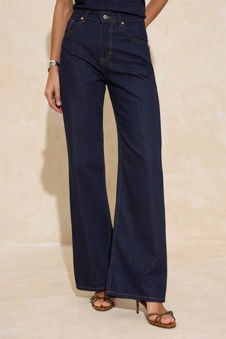 Jean wide legs taille haute - Bleu