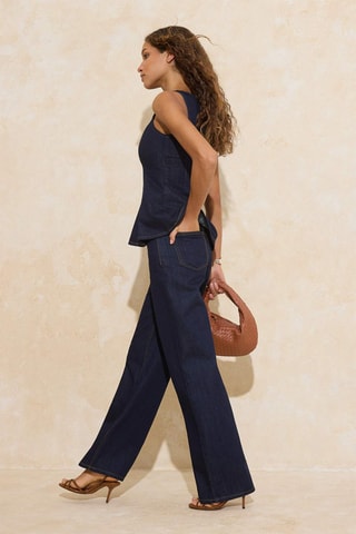 Jean wide legs taille haute - Bleu