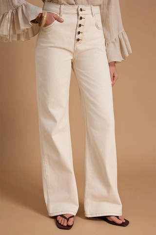 Jean straight taille haute - Blanc