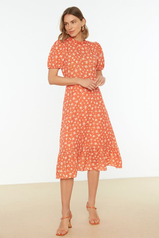 Robe midi - Blanc et orange
