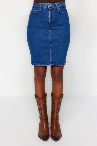 Jupe droite en jean taille haute - Bleu