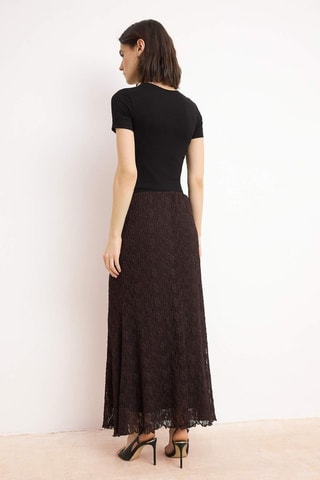 Jupe longue en dentelle - Marron
