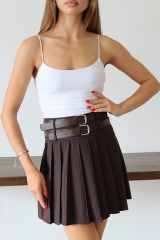 Jupe taille haute plissée - Marron