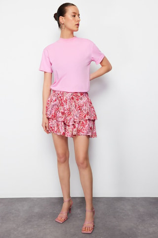 Short volanté taille haute - Rouge et rose