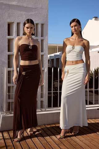 Jupe drapée taille haute - Marron