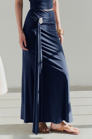 Jupe drapée taille haute - Bleu