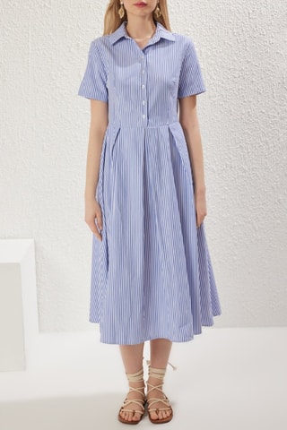 Robe midi - Blanc et bleu
