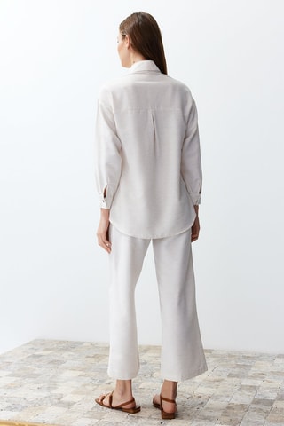 Chemisier et pantalon 7/8 taille haute - Blanc