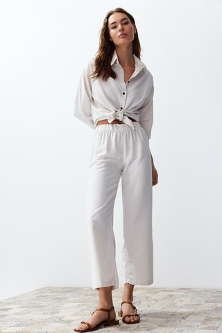 Chemisier et pantalon 7/8 taille haute - Blanc