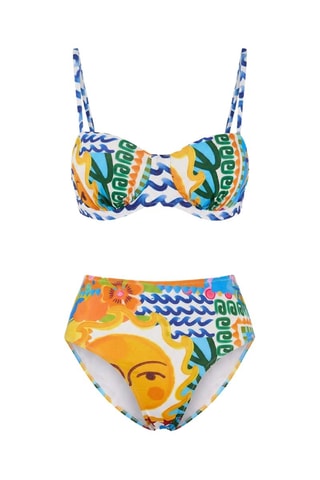 Maillot 2 pièces taille haute - Bleu et jaune
