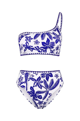 Maillot 2 pièces taille haute - Blanc et bleu