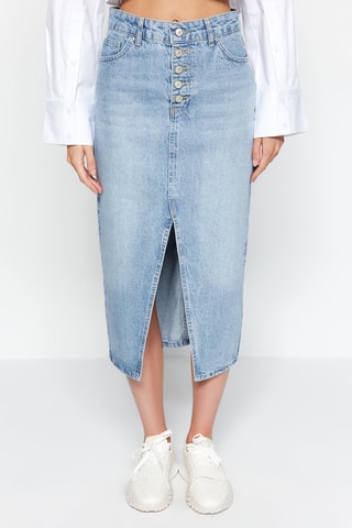 Jupe droite en jean taille haute - Bleu