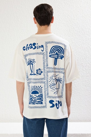 T-shirt oversize - Blanc et bleu