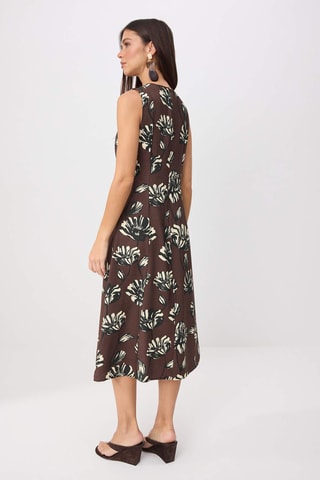 Robe midi - Marron et multicolore
