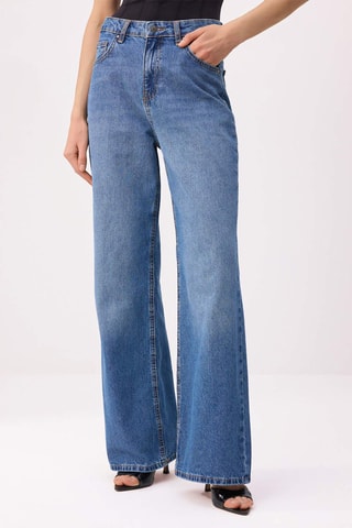 Jean wide legs taille haute - Bleu foncé