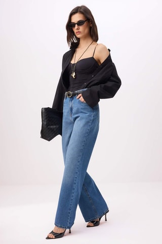 Jean wide legs taille haute - Bleu foncé