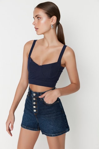 Short en jean taille haute - Bleu foncé