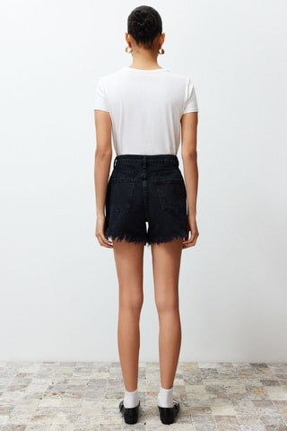 Short en jean taille haute - Noir