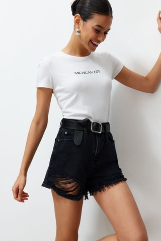 Short en jean taille haute - Noir