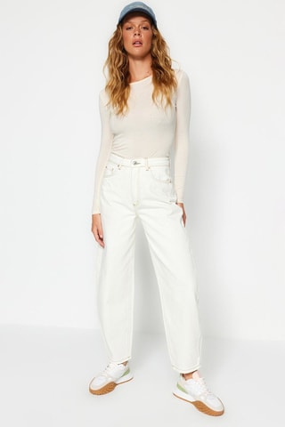 Jean barrel taille haute - Blanc