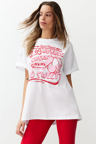 T-shirt oversize - Blanc, rouge et rose