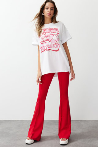 T-shirt oversize - Blanc, rouge et rose