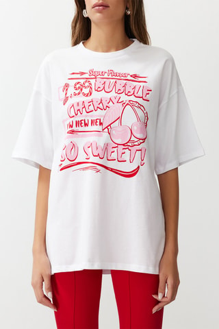 T-shirt oversize - Blanc, rouge et rose