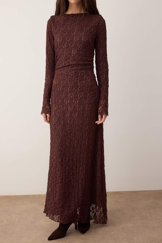 Robe longue en dentelle - Marron