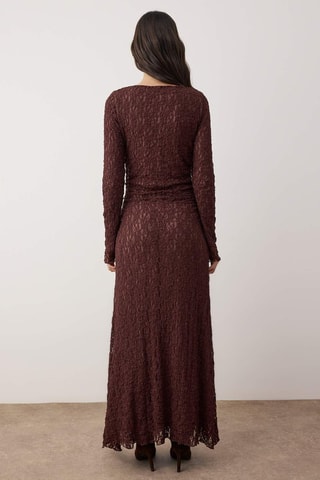 Robe longue en dentelle - Marron