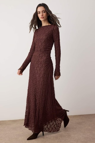 Robe longue en dentelle - Marron