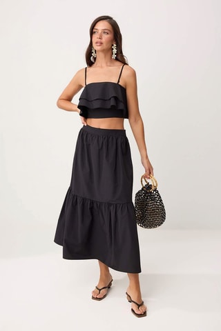 Crop top volanté et jupe longue taille haute - Noir