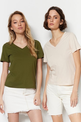 2 T-shirts - Beige et vert