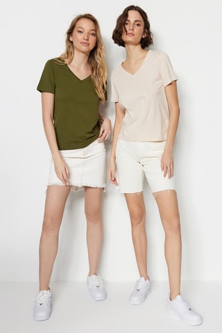 2 T-shirts - Beige et vert