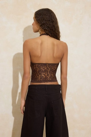 Crop top en dentelle - Marron foncé