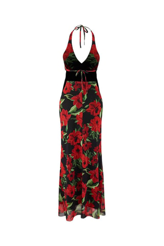 Robe longue - Noir, rouge et vert