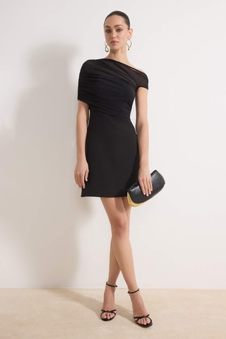 Robe drapée bi-matière - Noir