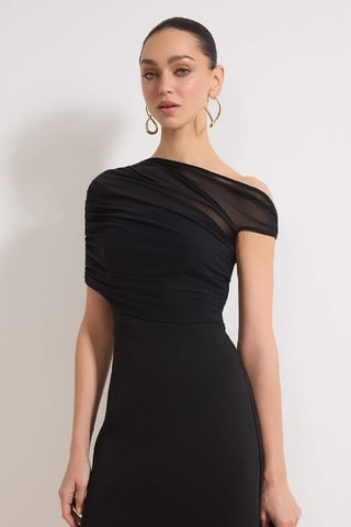 Robe drapée bi-matière - Noir