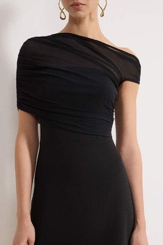 Robe drapée bi-matière - Noir